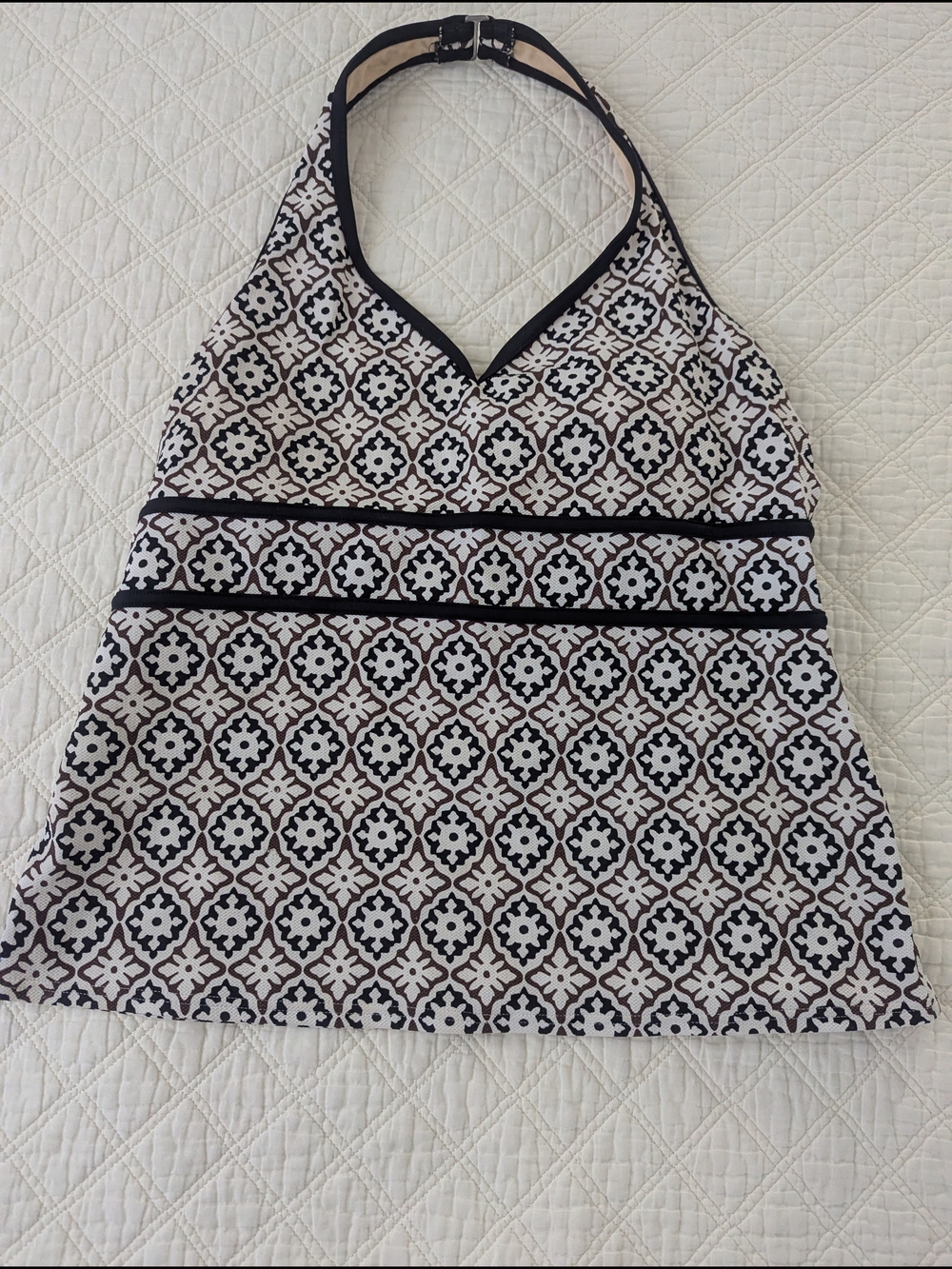 Lands' End Black &White Geometric Print Halter Top/Tankini Top- Built-in Bra